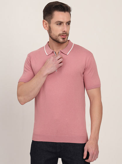 Mauve Solid Slim Fit Polo T-Shirt | JadeBlue