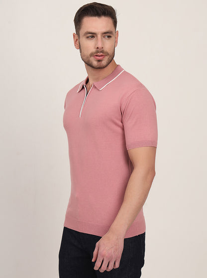 Mauve Solid Slim Fit Polo T-Shirt | JadeBlue