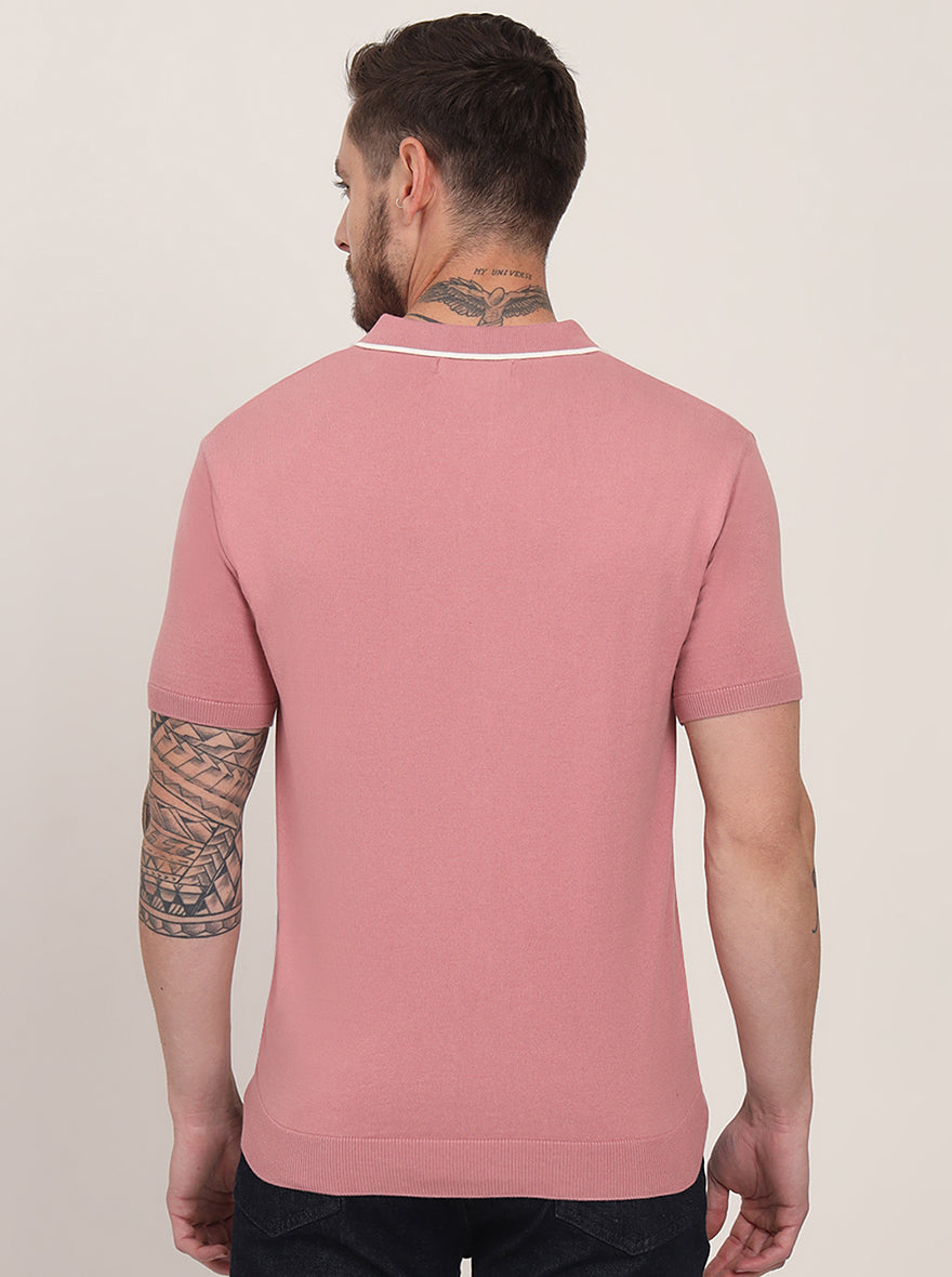 Mauve Solid Slim Fit Polo T-Shirt | JadeBlue