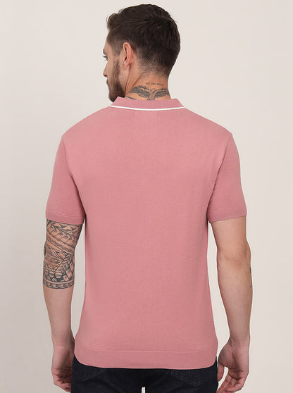 Mauve Solid Slim Fit Polo T-Shirt | JadeBlue