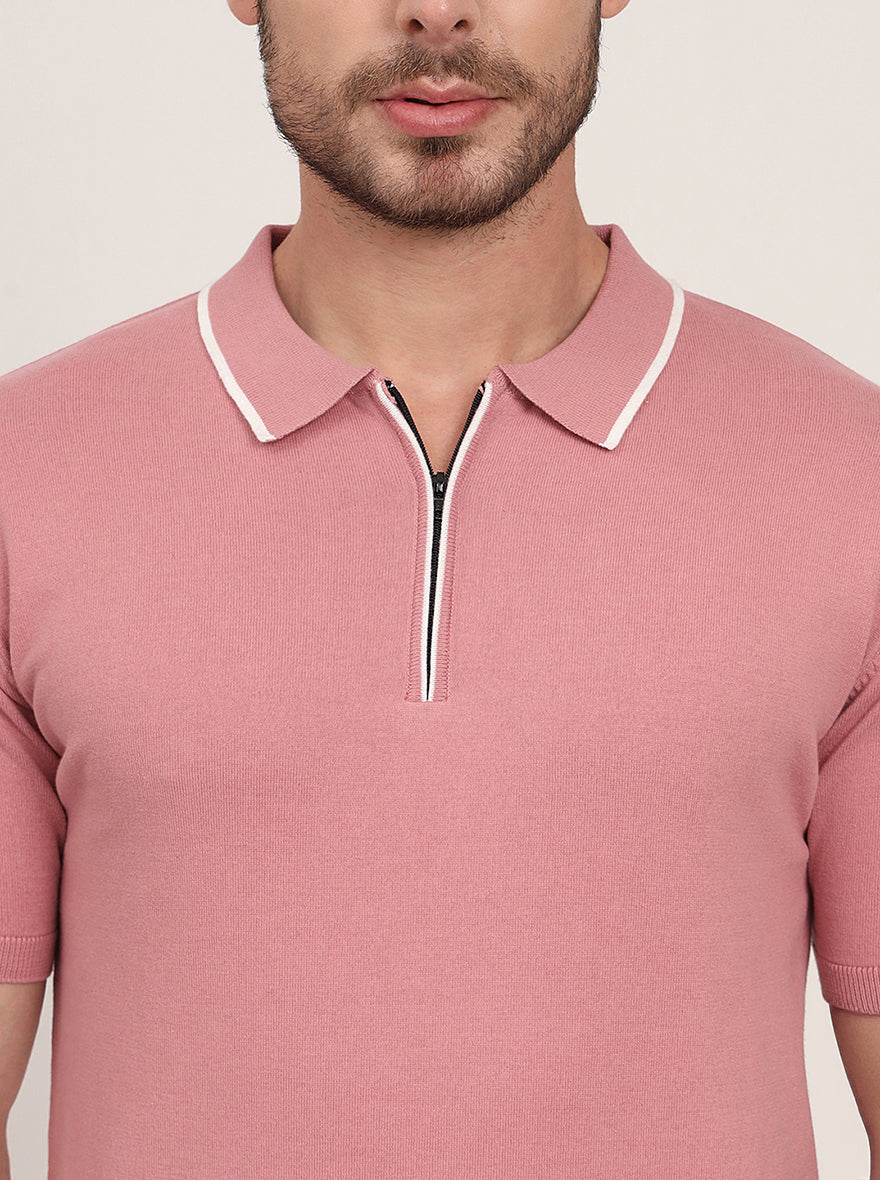 Mauve Solid Slim Fit Polo T-Shirt | JadeBlue