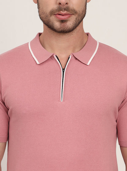 Mauve Solid Slim Fit Polo T-Shirt | JadeBlue