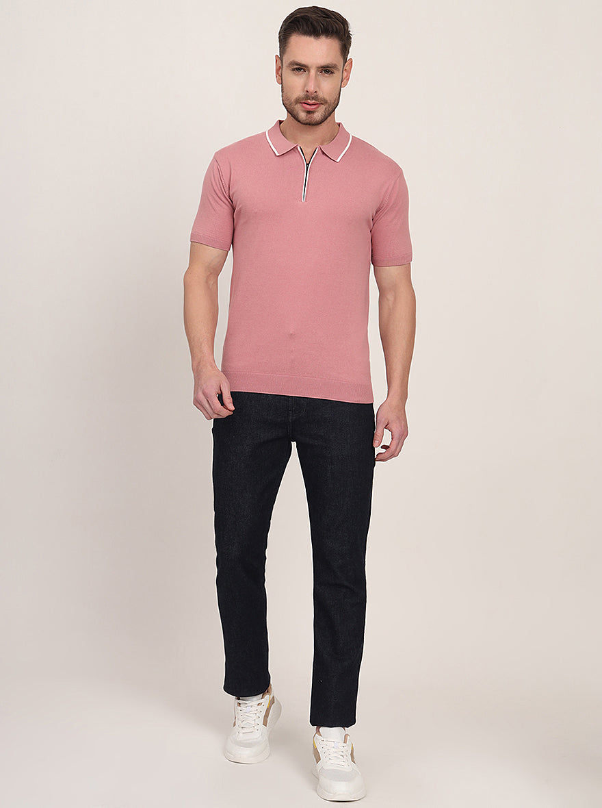 Mauve Solid Slim Fit Polo T-Shirt | JadeBlue