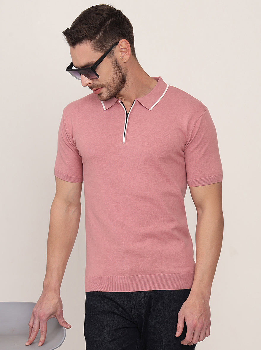 Mauve Solid Slim Fit Polo T-Shirt | JadeBlue