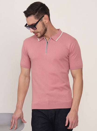 Mauve Solid Slim Fit Polo T-Shirt | JadeBlue