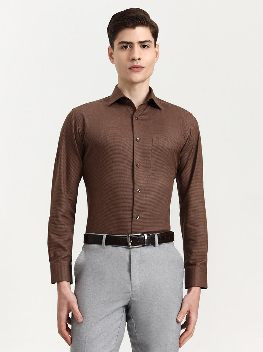 Khaki Solid Slim Fit Formal Shirt | Metal