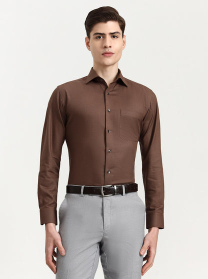 Khaki Solid Slim Fit Formal Shirt | Metal