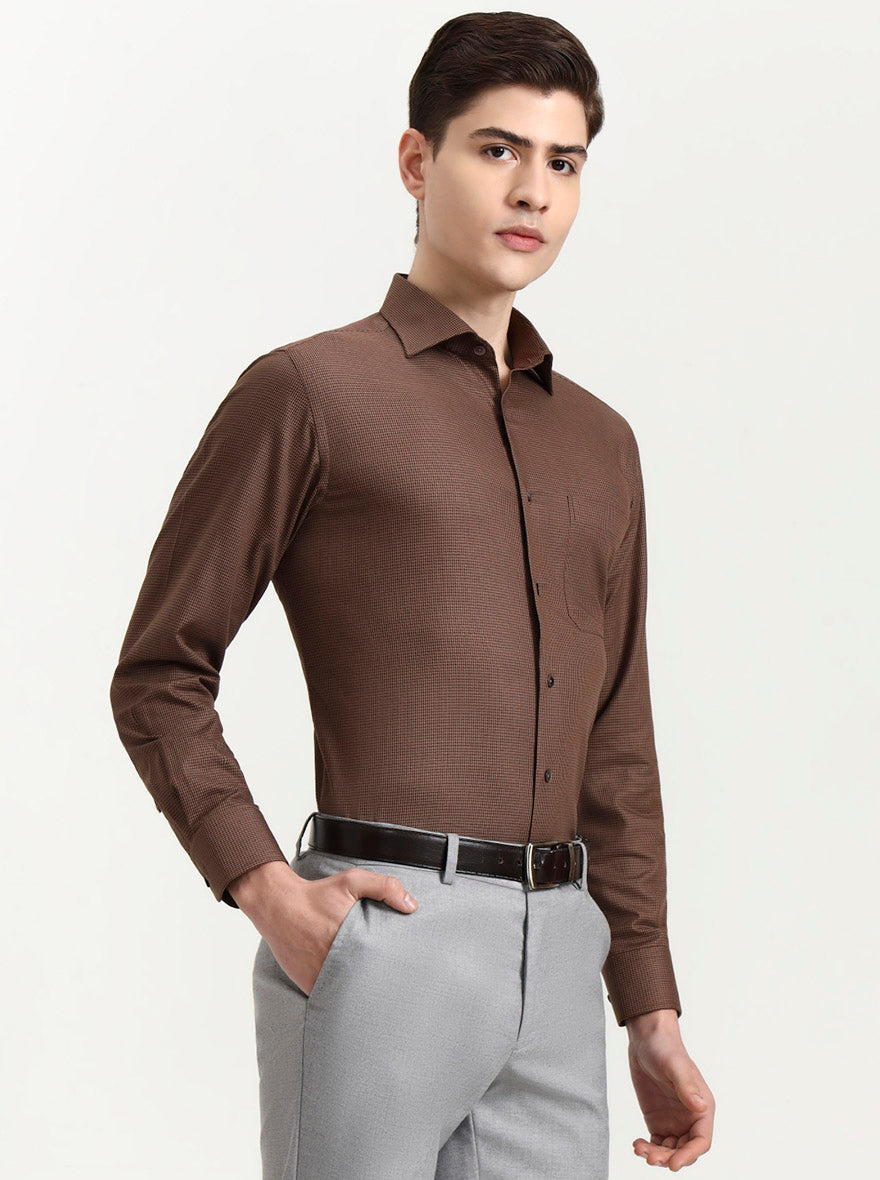 Khaki Solid Slim Fit Formal Shirt | Metal