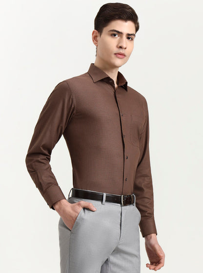 Khaki Solid Slim Fit Formal Shirt | Metal