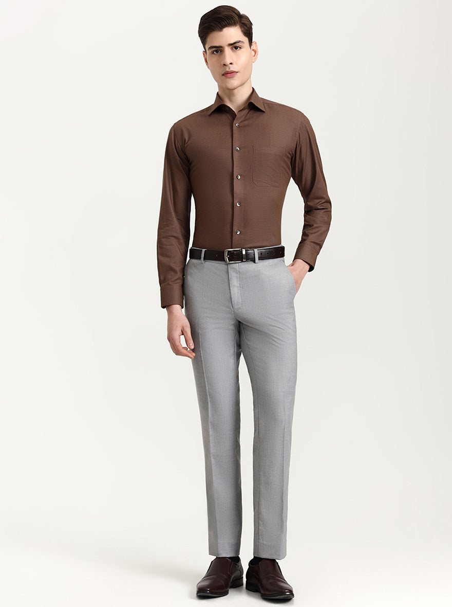 Khaki Solid Slim Fit Formal Shirt | Metal