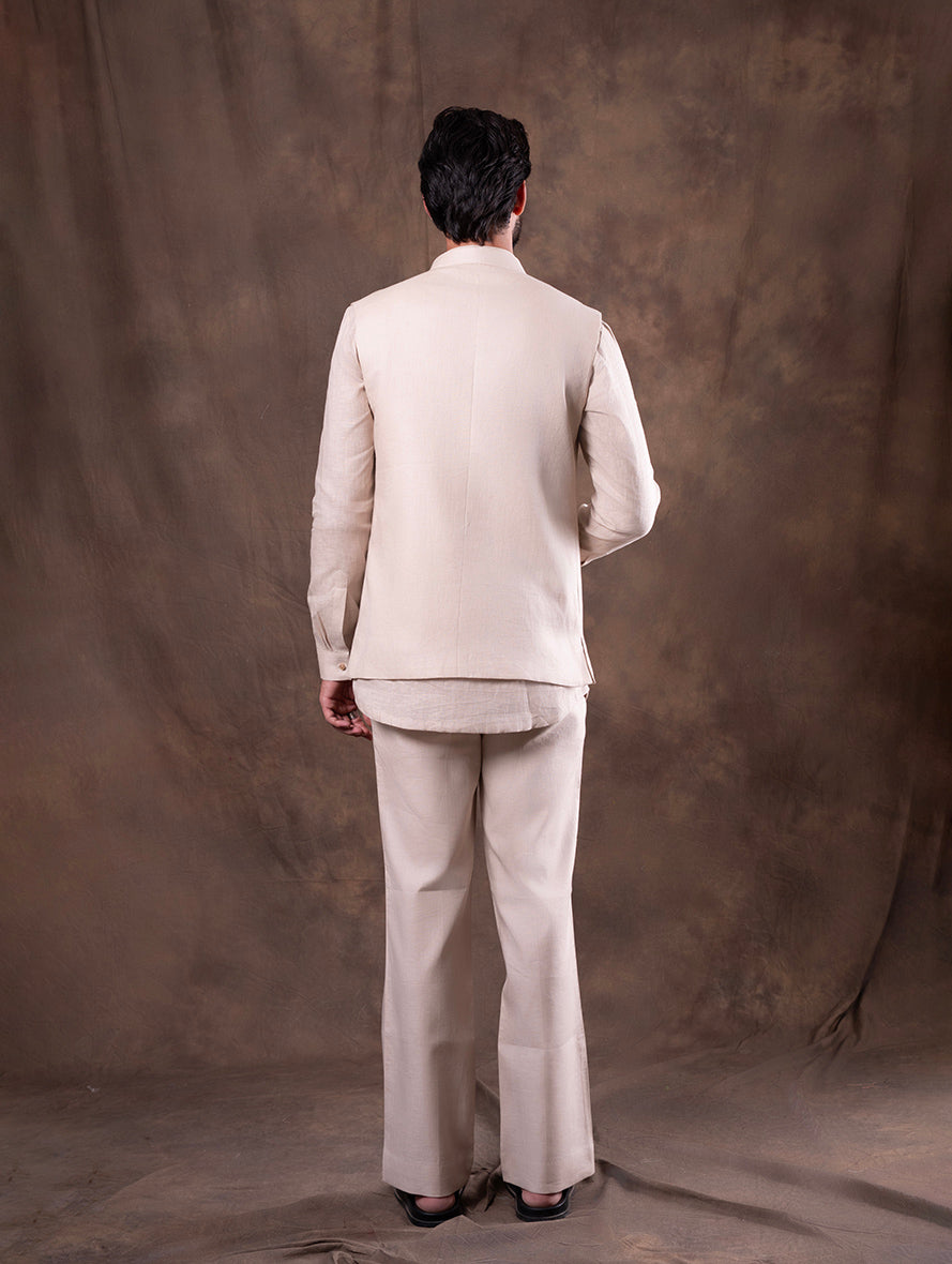 Beige Embroidered  Kurta Pajama with Koti | TULA