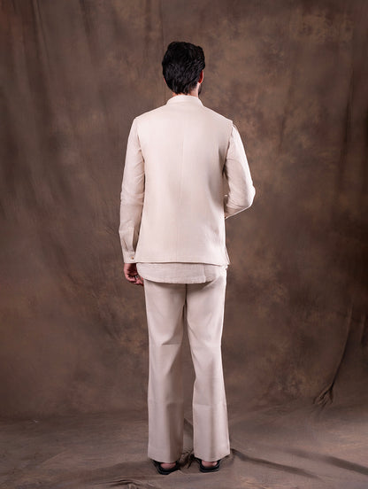 Beige Embroidered  Kurta Pajama with Koti | TULA