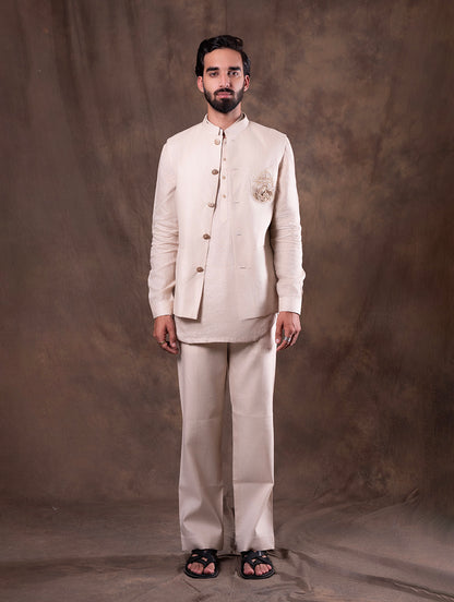 Beige Embroidered  Kurta Pajama with Koti | TULA