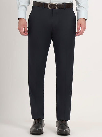 Blue Solid Slim Fit Formal Trouser | Greenfibre