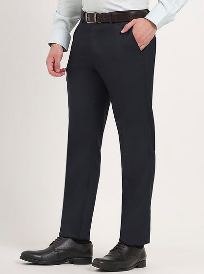 Blue Solid Slim Fit Formal Trouser | Greenfibre
