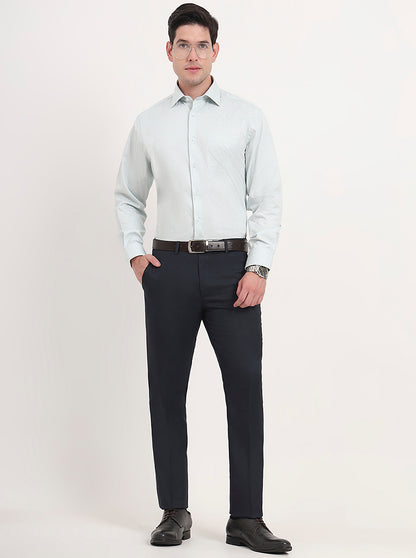 Blue Solid Slim Fit Formal Trouser | Greenfibre