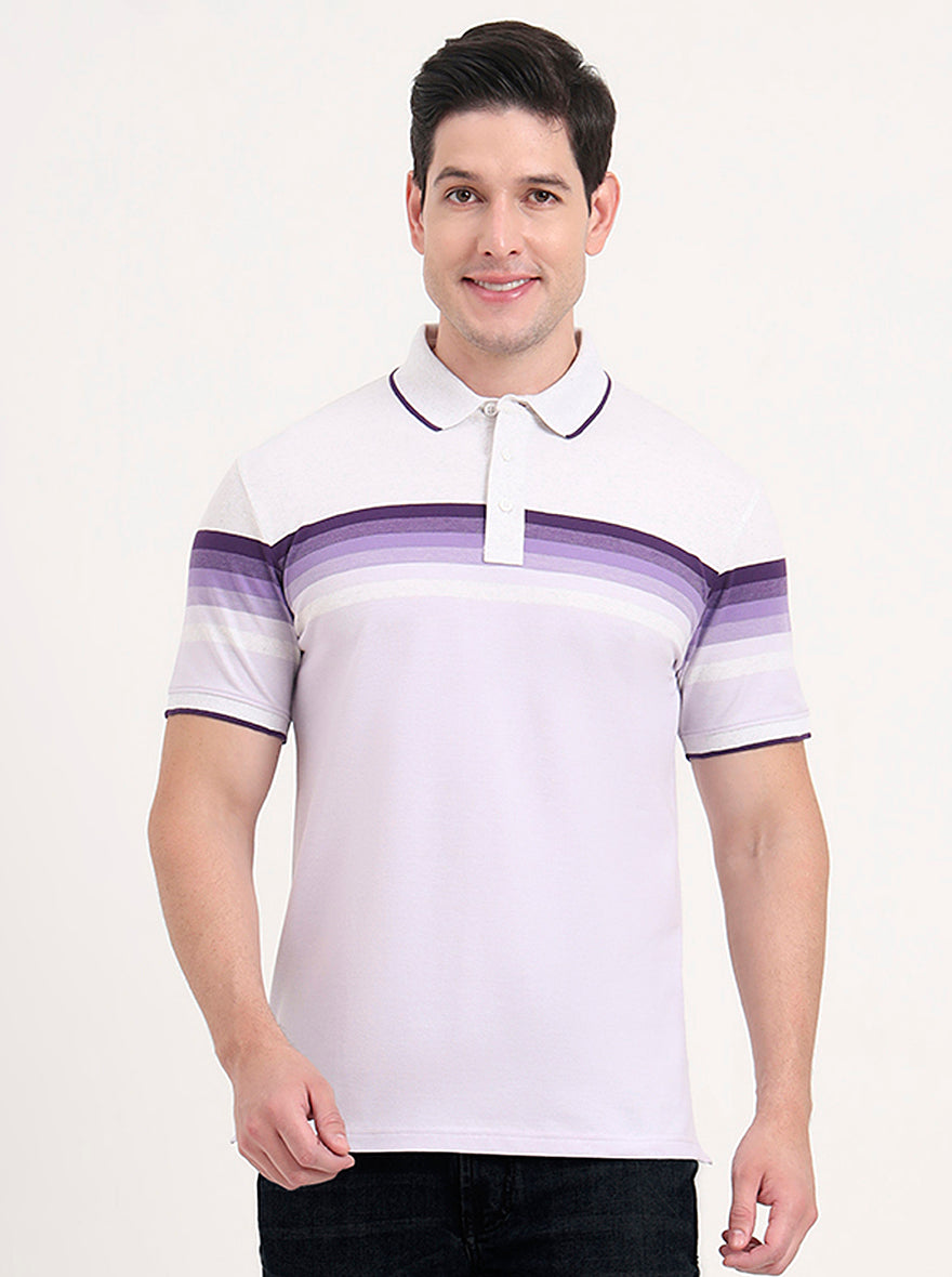 Peach & Purple Striped Slim Fit Polo T-Shirt | JadeBlue