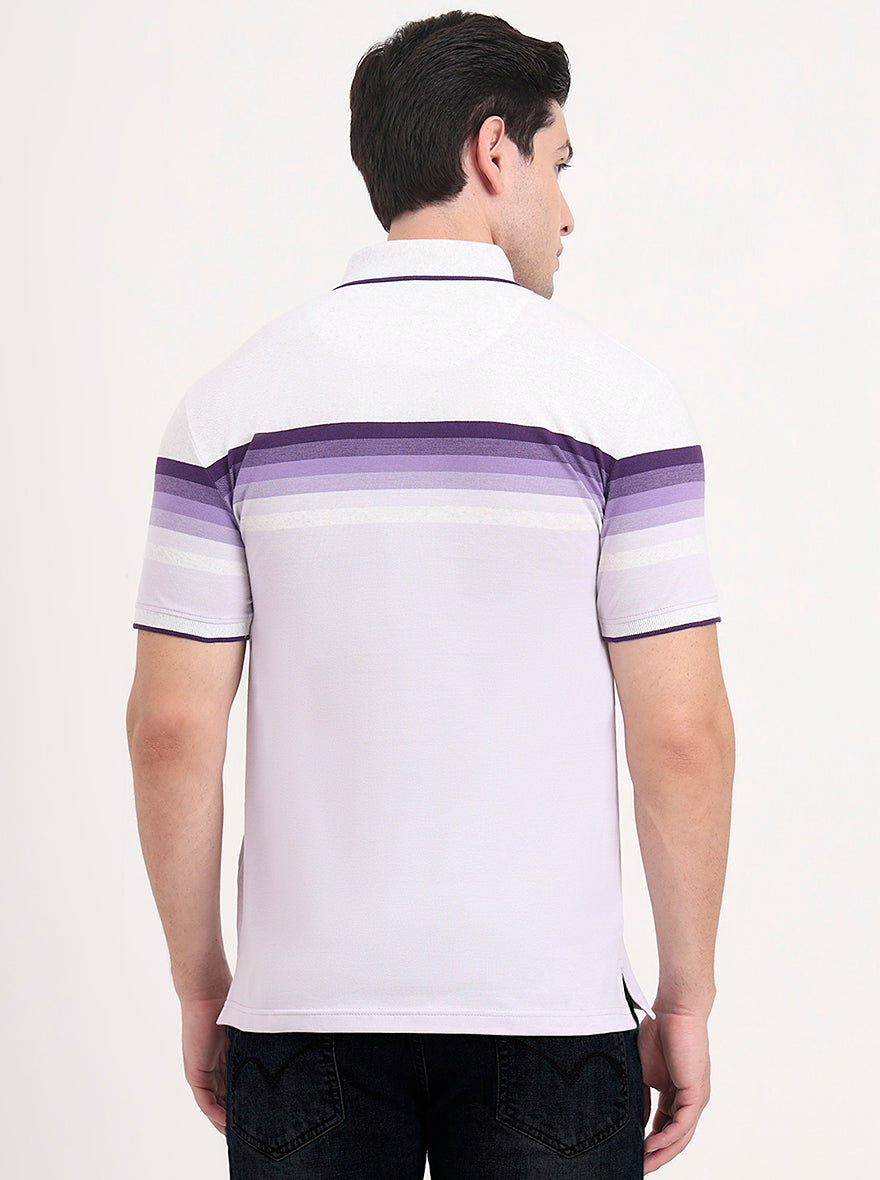 Peach & Purple Striped Slim Fit Polo T-Shirt | JadeBlue