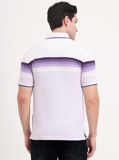 Peach & Purple Striped Slim Fit Polo T-Shirt | JadeBlue