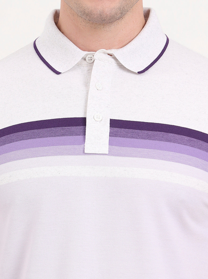Peach & Purple Striped Slim Fit Polo T-Shirt | JadeBlue