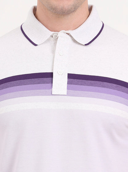Peach & Purple Striped Slim Fit Polo T-Shirt | JadeBlue