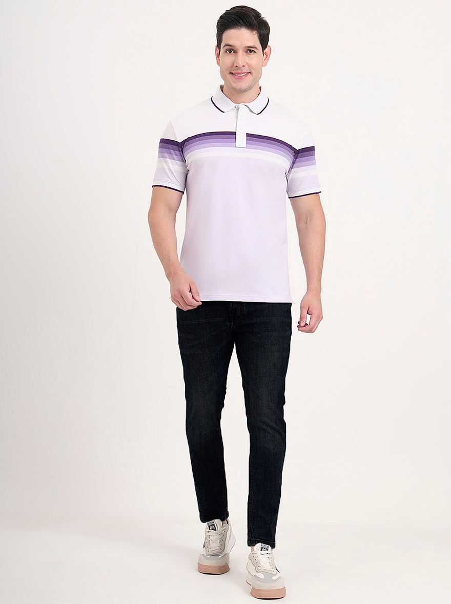 Peach & Purple Striped Slim Fit Polo T-Shirt | JadeBlue