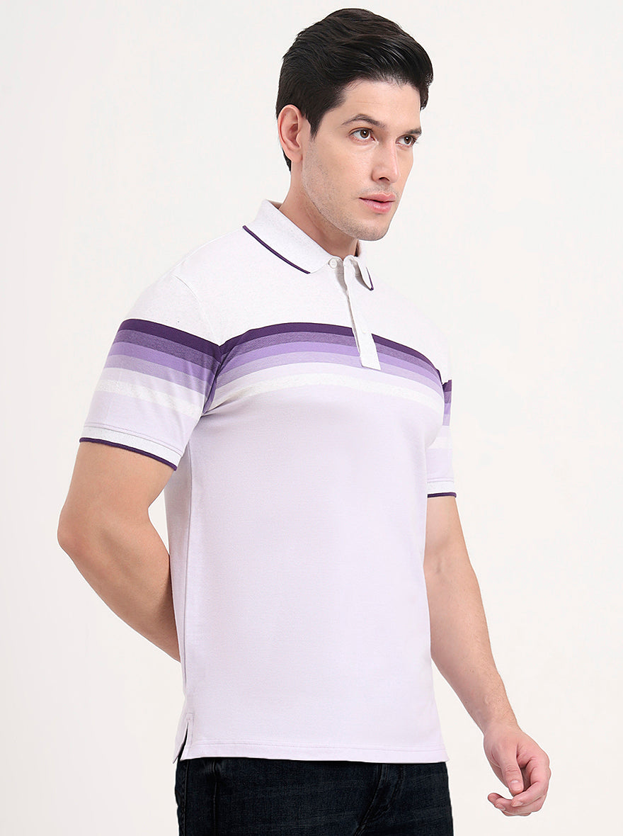 Peach & Purple Striped Slim Fit Polo T-Shirt | JadeBlue