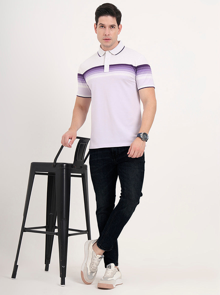 Peach & Purple Striped Slim Fit Polo T-Shirt | JadeBlue