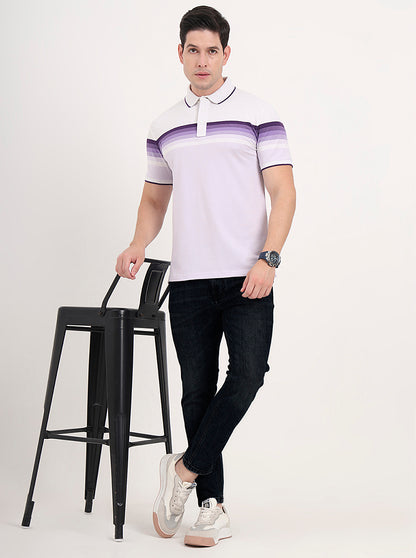 Peach & Purple Striped Slim Fit Polo T-Shirt | JadeBlue