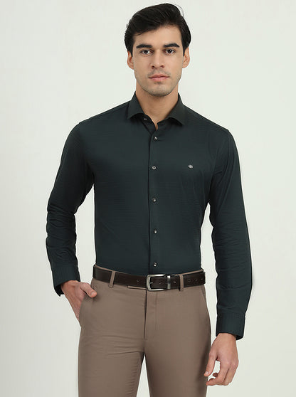 Dark Green Solid Slim Fit Party Wear Shirt | Greenfibre