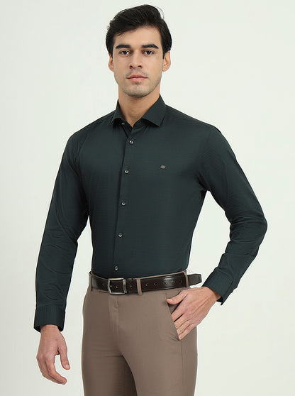 Dark Green Solid Slim Fit Party Wear Shirt | Greenfibre