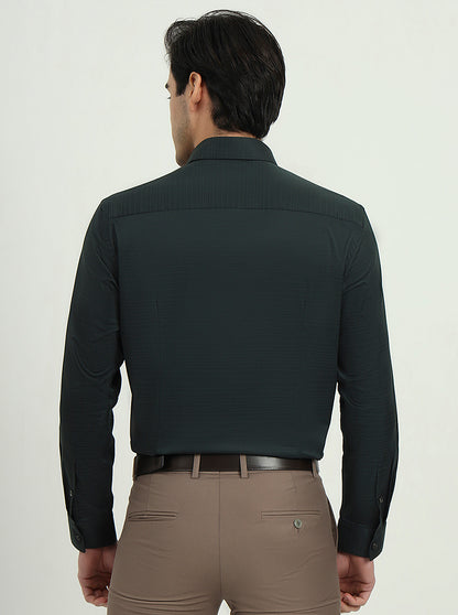Dark Green Solid Slim Fit Party Wear Shirt | Greenfibre