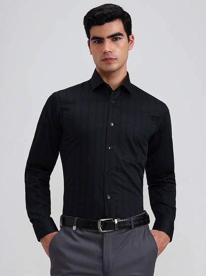 Green & Brown Striped Slim Fit Formal Shirt | Metal