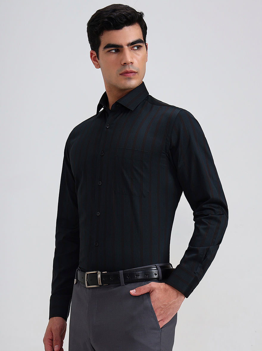 Green & Brown Striped Slim Fit Formal Shirt | Metal