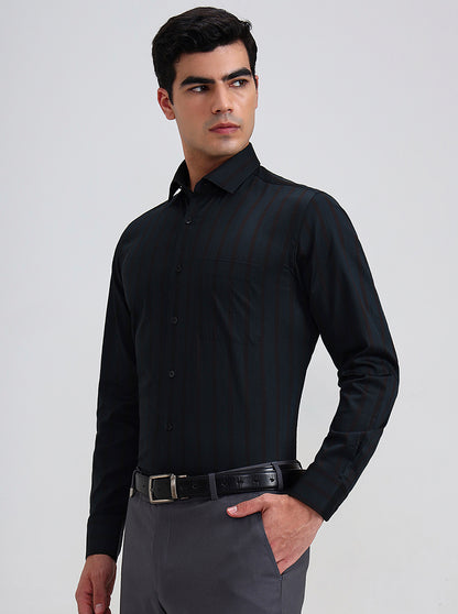 Green & Brown Striped Slim Fit Formal Shirt | Metal