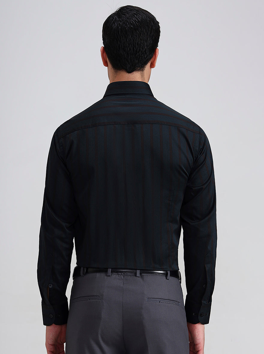 Green & Brown Striped Slim Fit Formal Shirt | Metal
