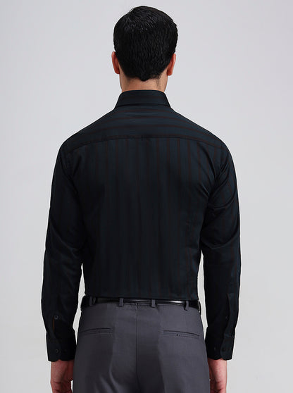 Green & Brown Striped Slim Fit Formal Shirt | Metal