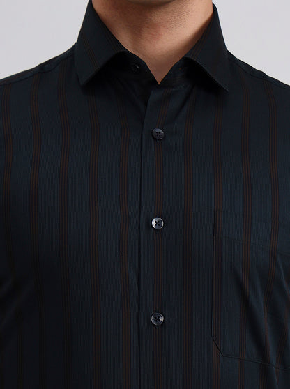 Green & Brown Striped Slim Fit Formal Shirt | Metal