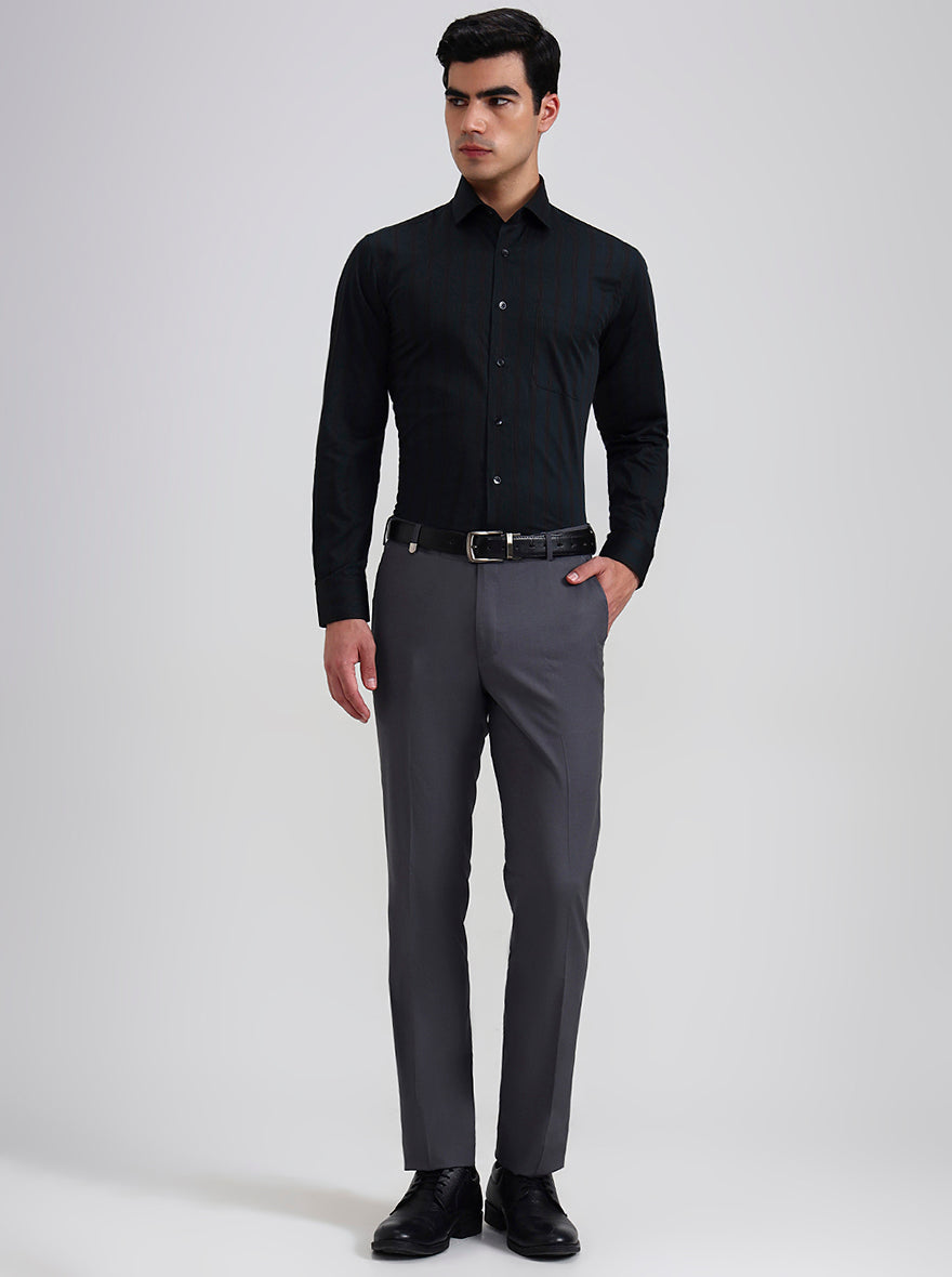 Green & Brown Striped Slim Fit Formal Shirt | Metal