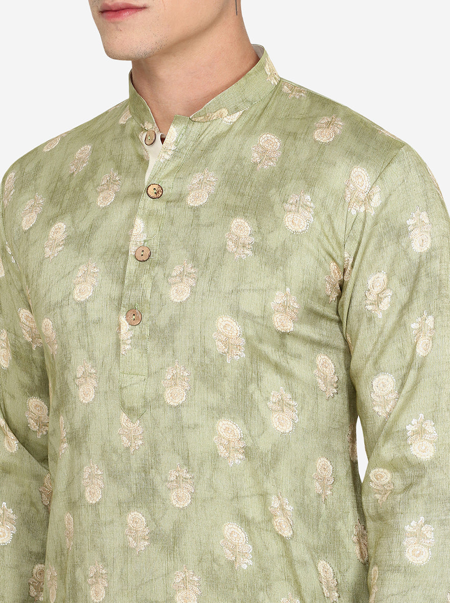 Pista Green Printed Cotton Blend Kurta | The Kurta Company