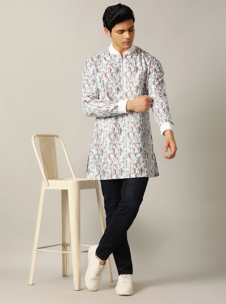 White Multi Printed Kurta | The Kurta Company