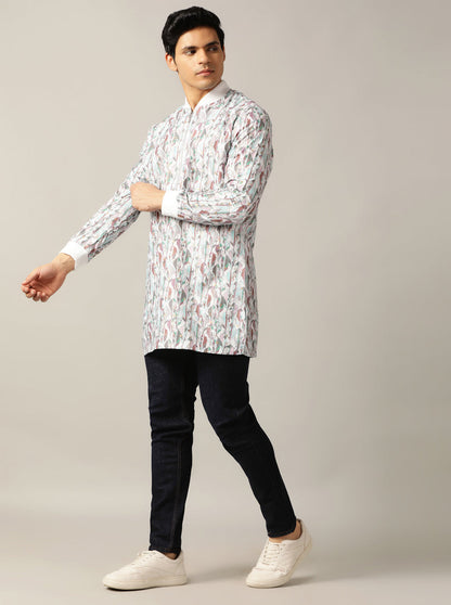 White Multi Printed Kurta | The Kurta Company