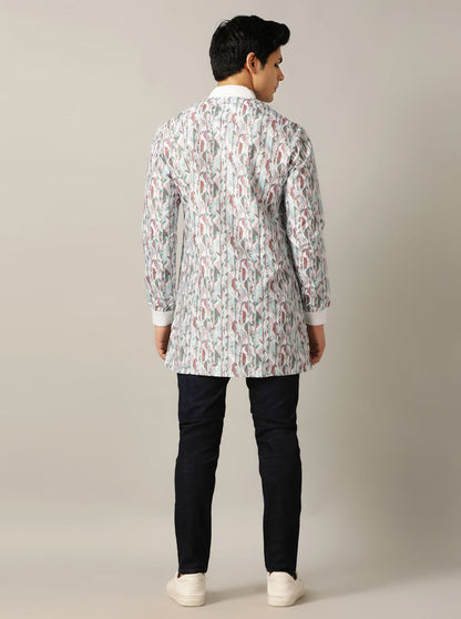 White Multi Printed Kurta | The Kurta Company