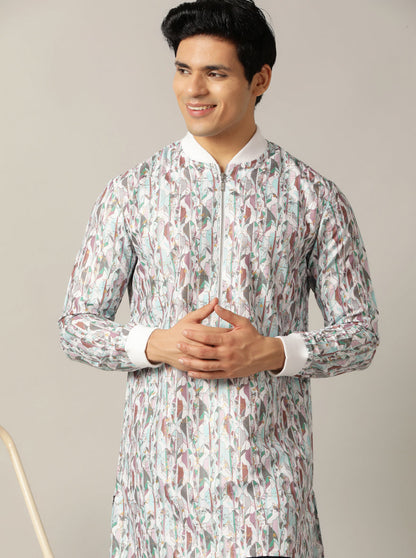 White Multi Printed Kurta | The Kurta Company