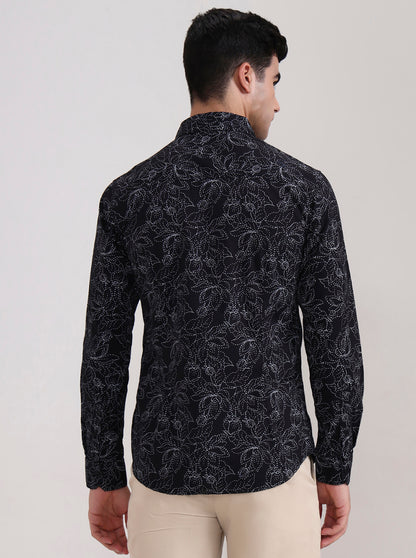 Black Printed Slim Fit Casual Shirt | Greenfibre