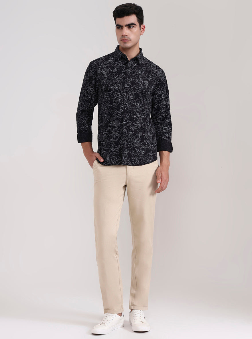 Black Printed Slim Fit Casual Shirt | Greenfibre