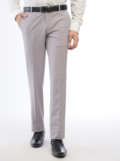 Grey Solid Slim Fit Formal Trouser | Metal