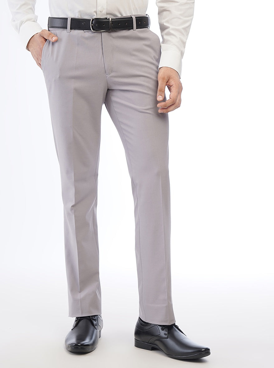 Grey Solid Slim Fit Formal Trouser | Metal