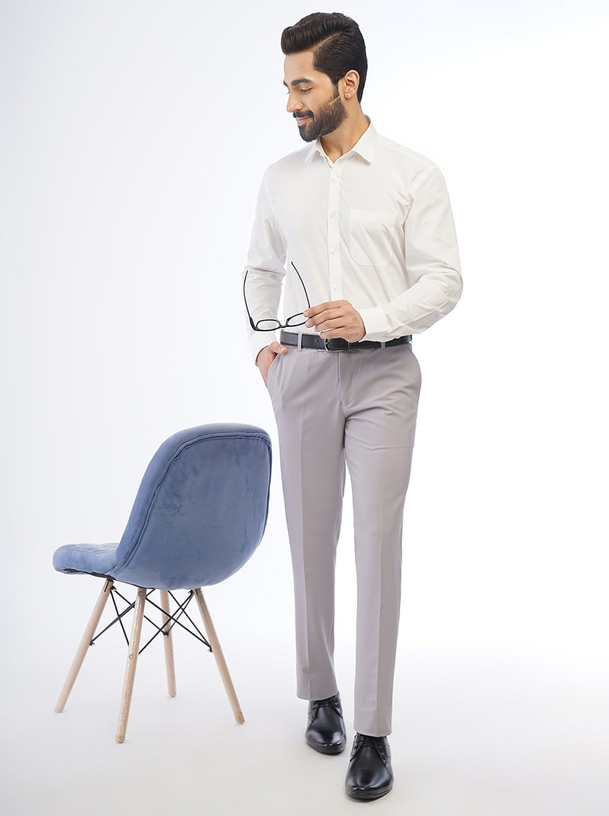 Grey Solid Slim Fit Formal Trouser | Metal