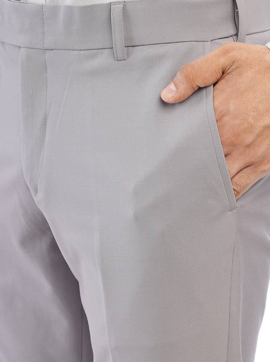 Grey Solid Slim Fit Formal Trouser | Metal